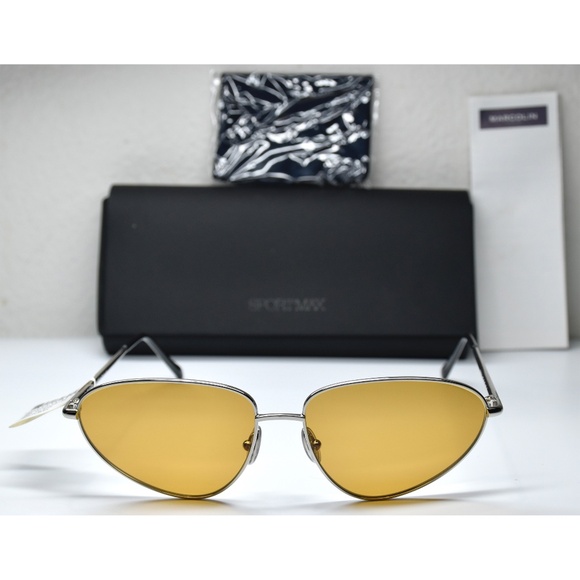 SPORTMAX SM0043 16E SHINY PALLADIUM METAL LIGHT BROWN GEOMETRIC SUNGLASSES. 59MM - Picture 3 of 11